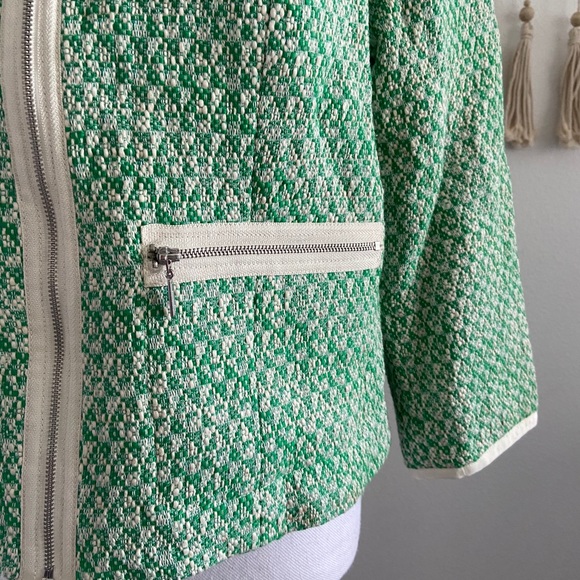 Cabi green cream zip 3/4 sleeve jacket work casual - Picture 3 of 11